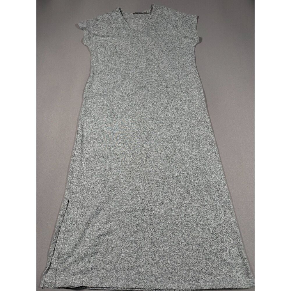 Denim & Co Comfort Zone Heather Gray V-Neck Side Slit Lounge Maxi Dress Size L